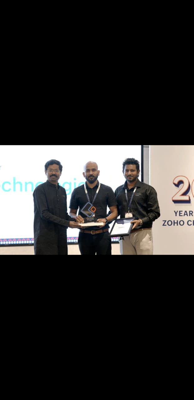 Receiving recognition at the Zoho Partner ceremony