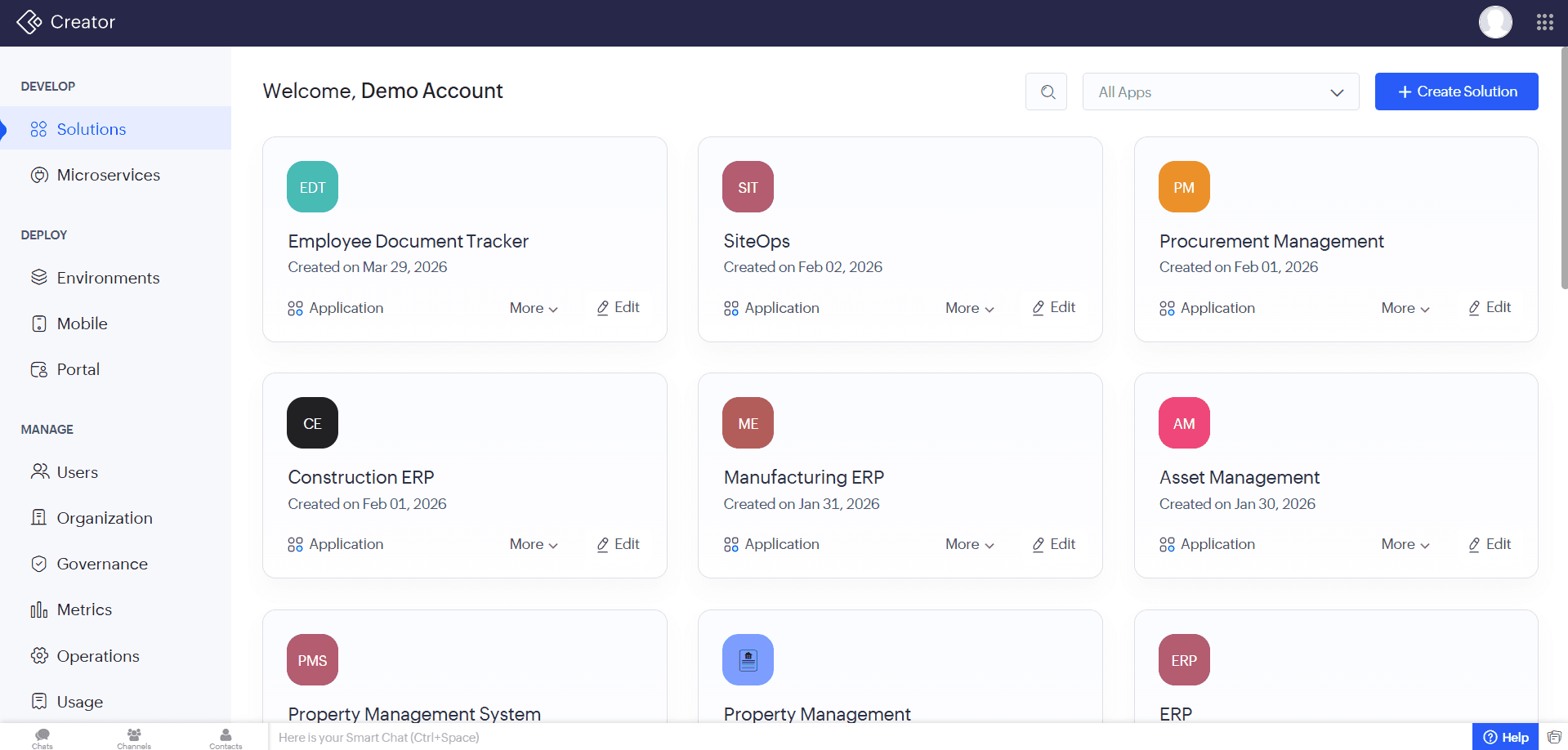 Zoho Creator dashboard